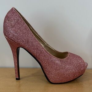 Sparkling Rose Glitter Peep-Toe Heels